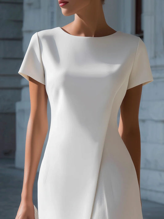 Pleated Panel Short Sleeve A-Line Dress