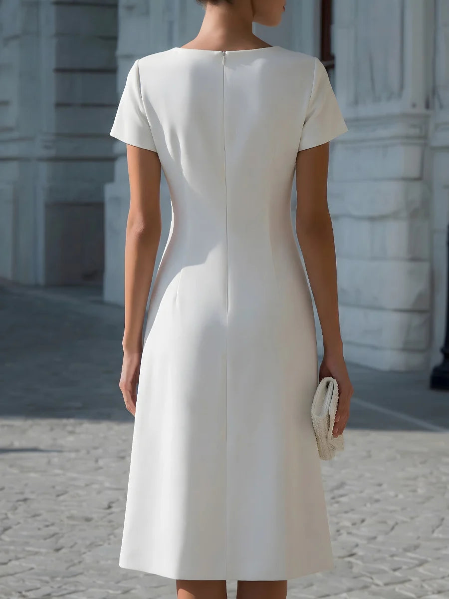 Pleated Panel Short Sleeve A-Line Dress