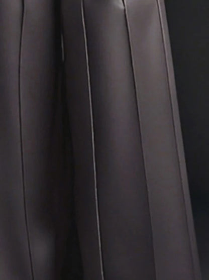 High Waisted Elasticity Pleated Pockets Solid Color Zipper Wide Leg Pants