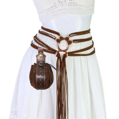 🔥Medieval Viking Braided Leather Belt Set, with Ring Buckle & Tassel Decorations