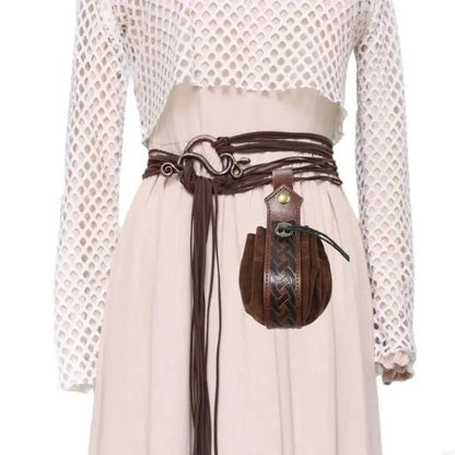 🔥Medieval Viking Braided Leather Belt Set, with Ring Buckle & Tassel Decorations