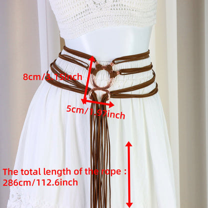 🔥Medieval Viking Braided Leather Belt Set, with Ring Buckle & Tassel Decorations