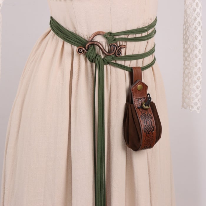 🔥Medieval Viking Braided Leather Belt Set, with Ring Buckle & Tassel Decorations