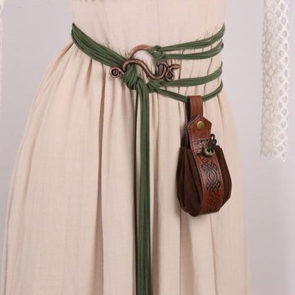 🔥Medieval Viking Braided Leather Belt Set, with Ring Buckle & Tassel Decorations